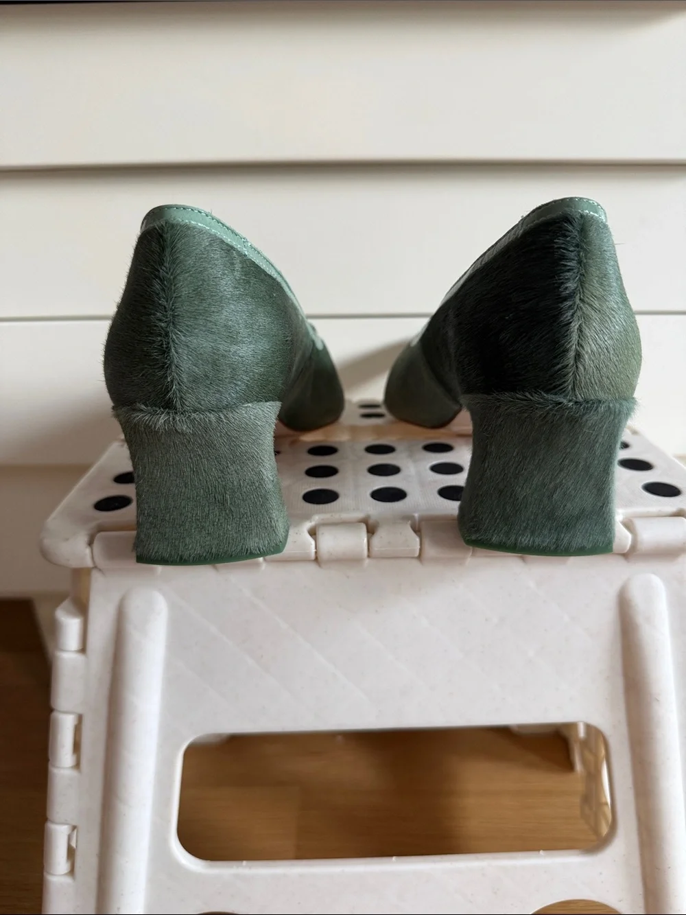Miista Sage Green Suede Pointed Toe Mid-Heel Pumps